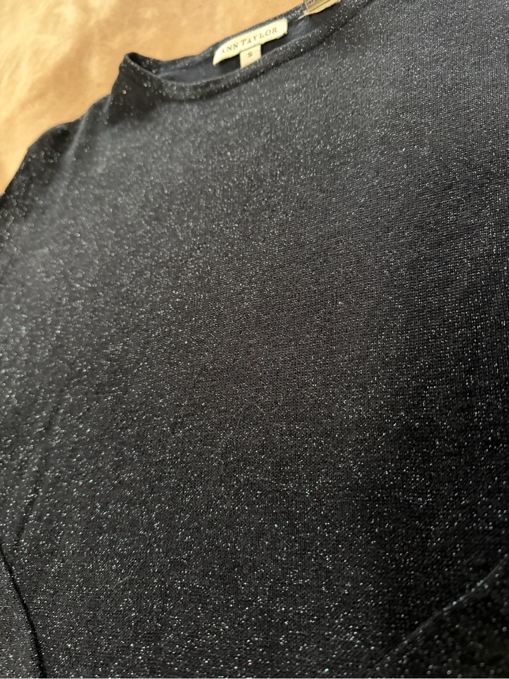 Ann Taylor Black Teal Sparkle Crewneck Silk Sweater Women’s Small - Picture 2 of 3